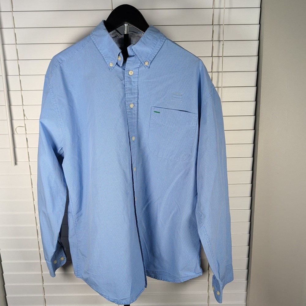 Tommy Hilfiger Golf Shirt Mens Large Blue Micro Check Button Down Excellent